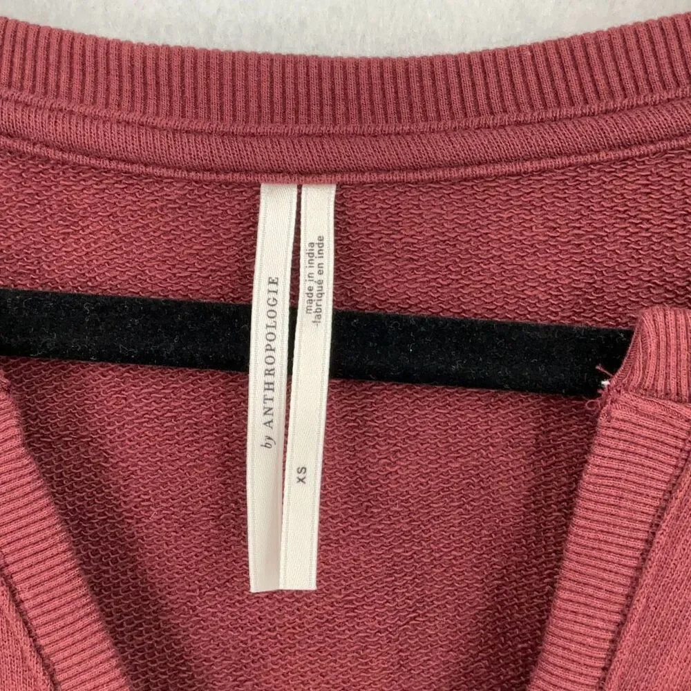 Anthropologie Maroon Eyelet V-Neck Balloon Sleeve Pullover Sweatshirt Size XS